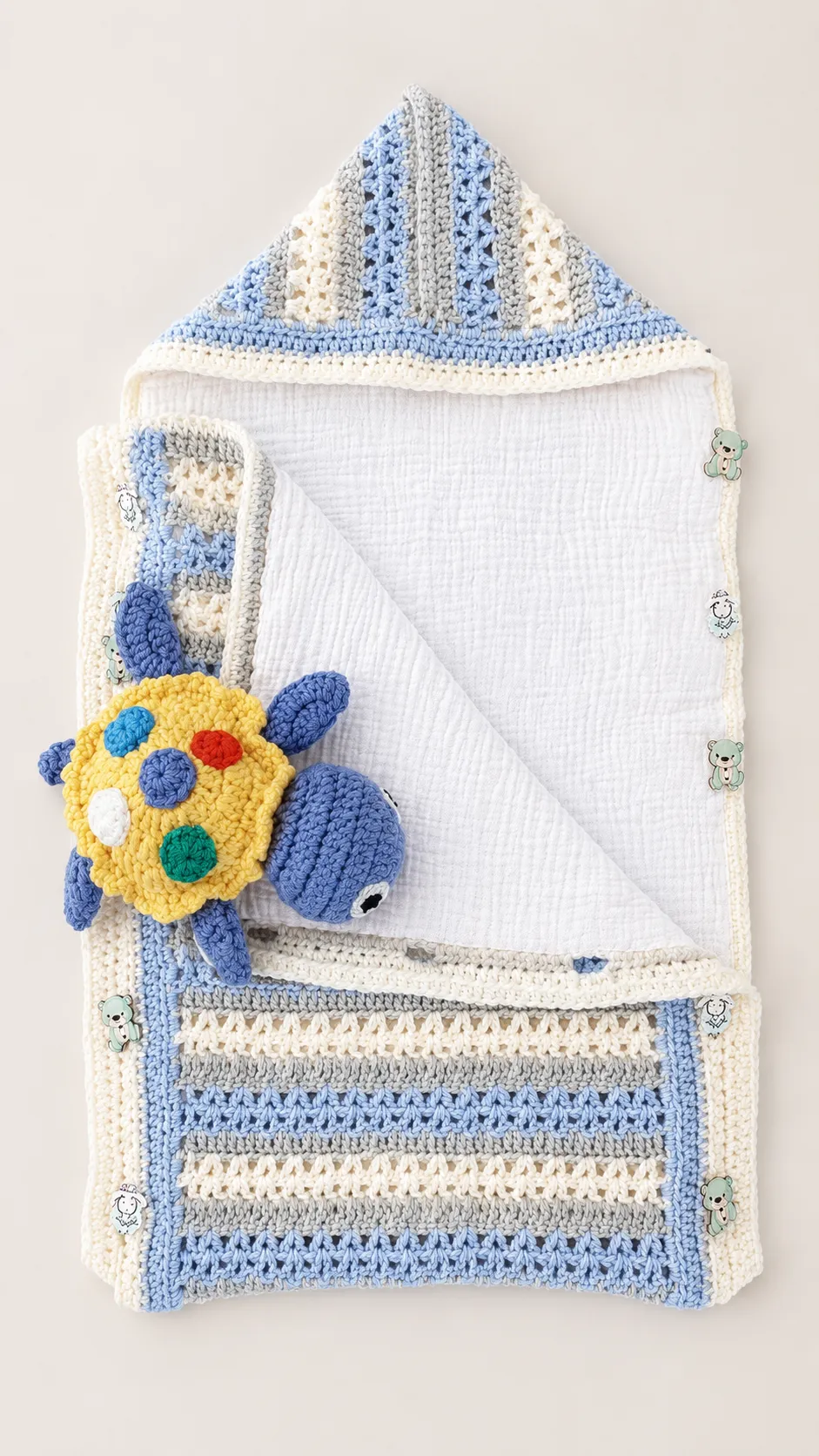 Saquito-nana de bebé, tejido a mano con muñeco de apego, en color azul - Imagen 2
